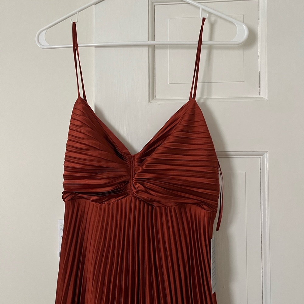 Empire Waist Pleated Midi Dress - Rust (Burnt Sienna)
